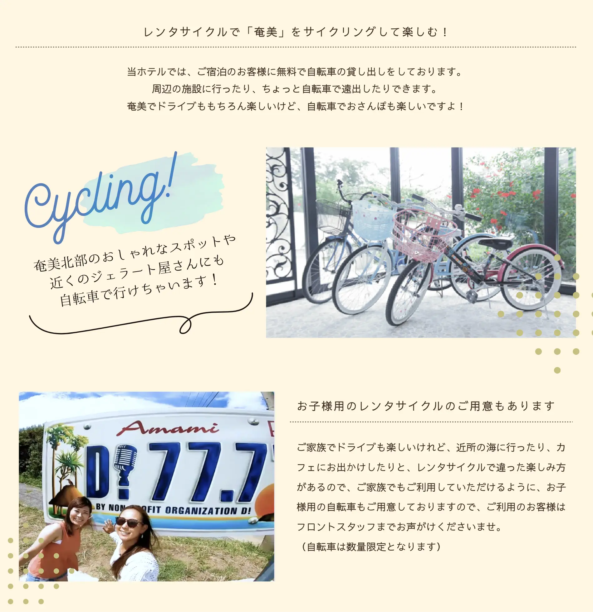 レンタサイクルでのアクティビティ
